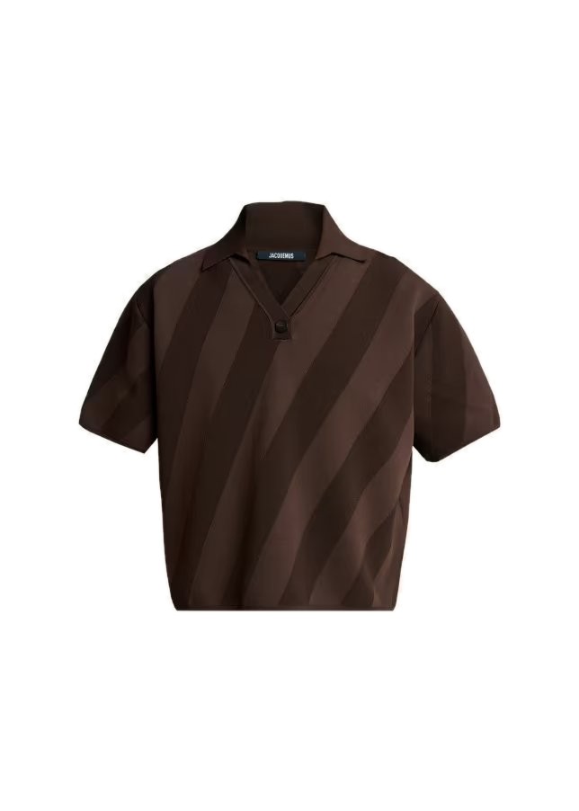 Wide Stripe Knit Johnny Collar Polo Shirt