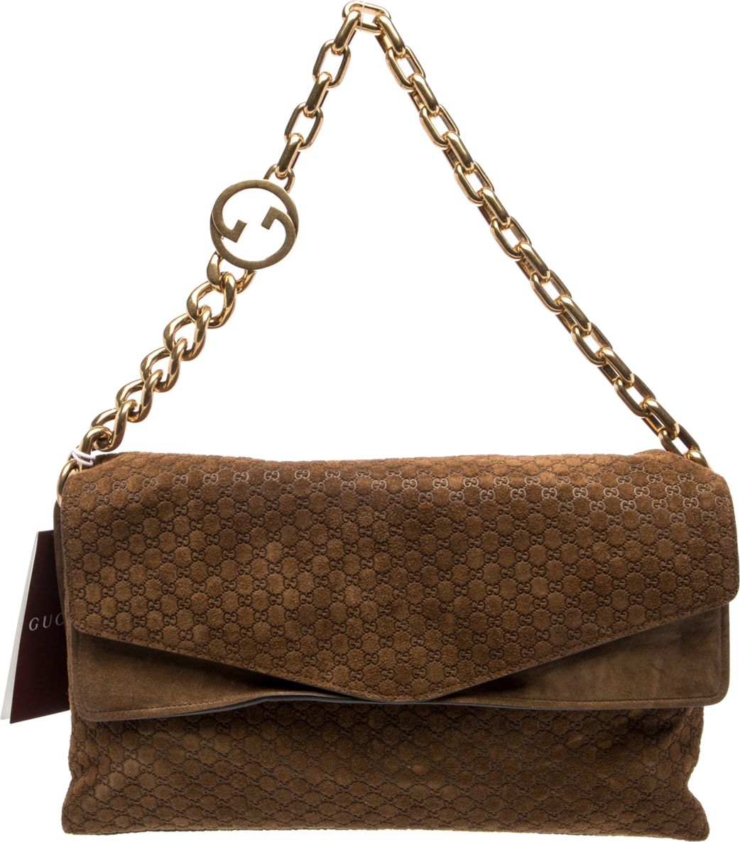Gucci Interlocking G Suede Embossed GG Large Shoulder Bag