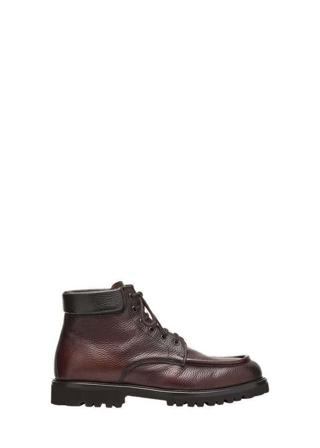 Moc-Toe Grained Leather Lace-Up Boots