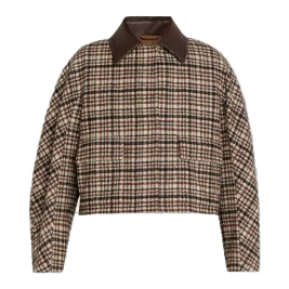 Leather-Collar Check Boxy Car Coat