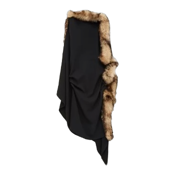 Shearling-Trim Draped Asymmetric Midi Dress