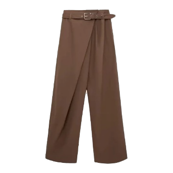 Belted Wide-Leg Wrap Trousers