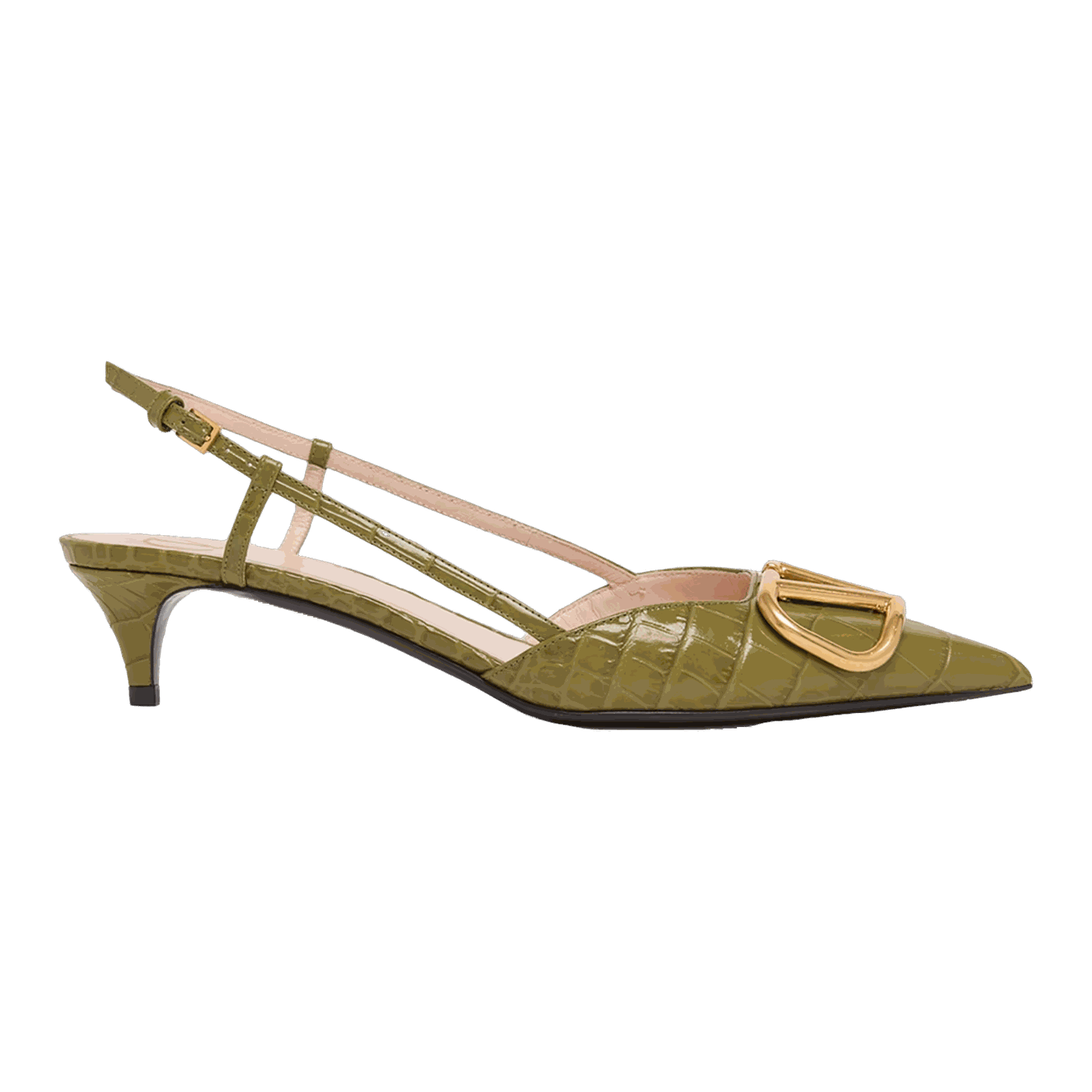 40mm VLogo Signature Croc-Embossed Slingback Pumps