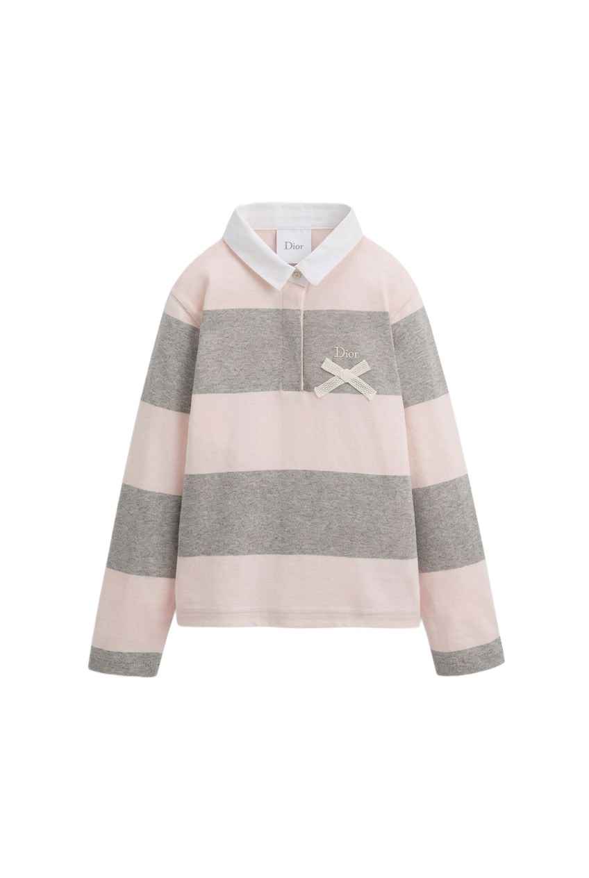 Kids' Long-Sleeved Polo Shirt — Pink and Gray